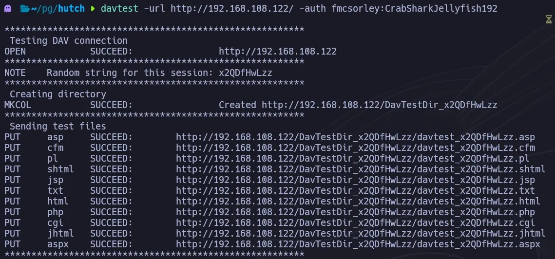 davtest with credentials