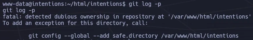 Git log access failing due to safe directory protection on the root-owned repository