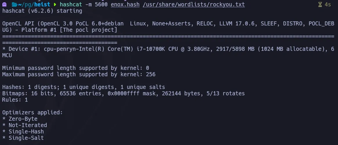 Hashcat cracking the NTLMv2 hash revealing password 'california'
