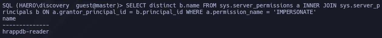 MSSQL query showing hrappdb-reader as an impersonatable login