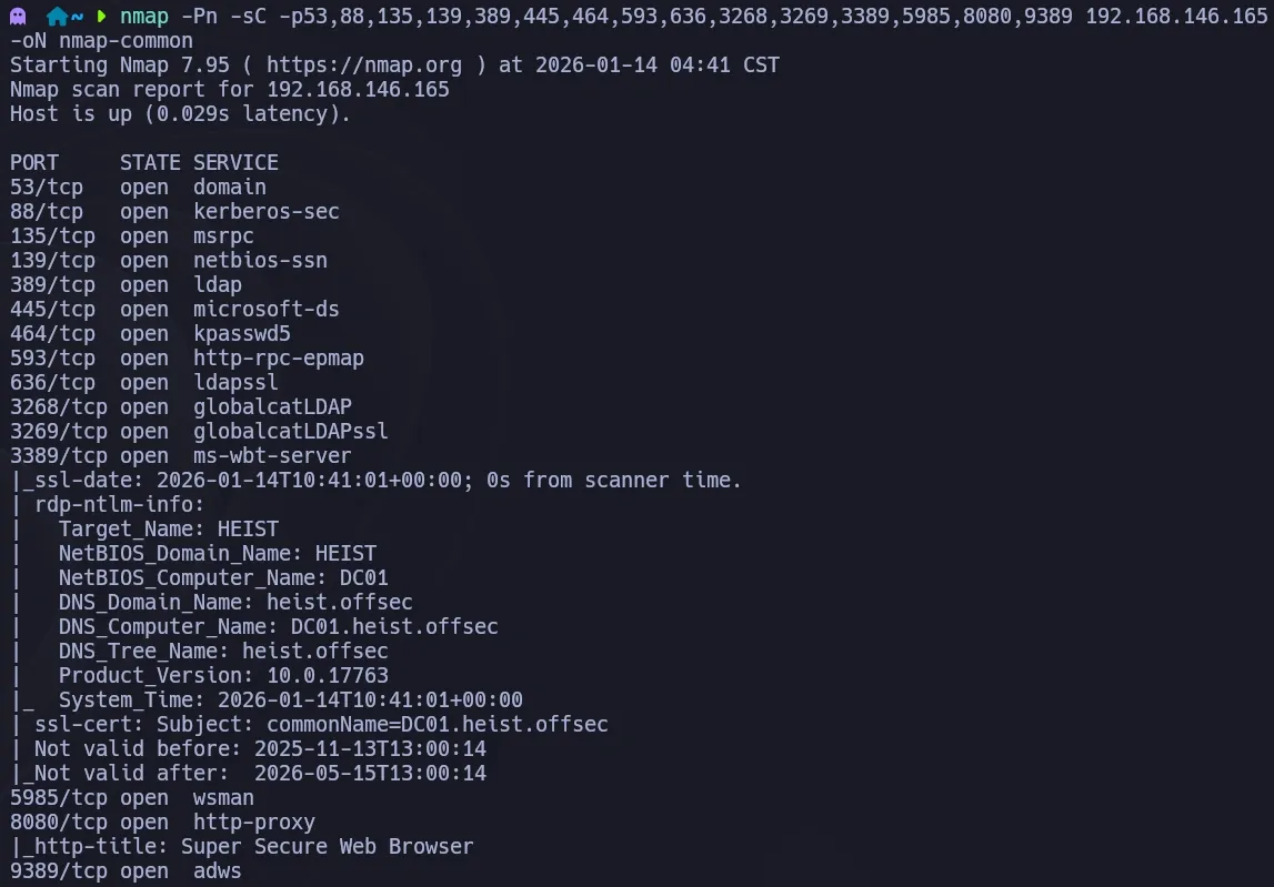Nmap targeted scan with default scripts on discovered ports