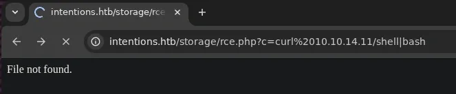 Bash reverse shell script served from attacker machine and executed on Intentions