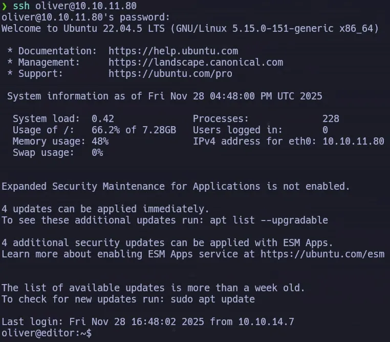SSH Access as Oliver