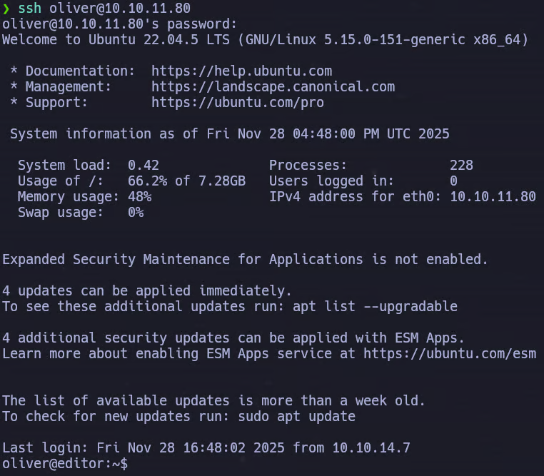 Acceso SSH como Oliver