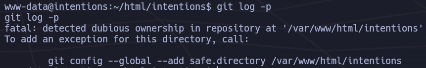 Git log access failing due to safe directory protection on the root-owned repository