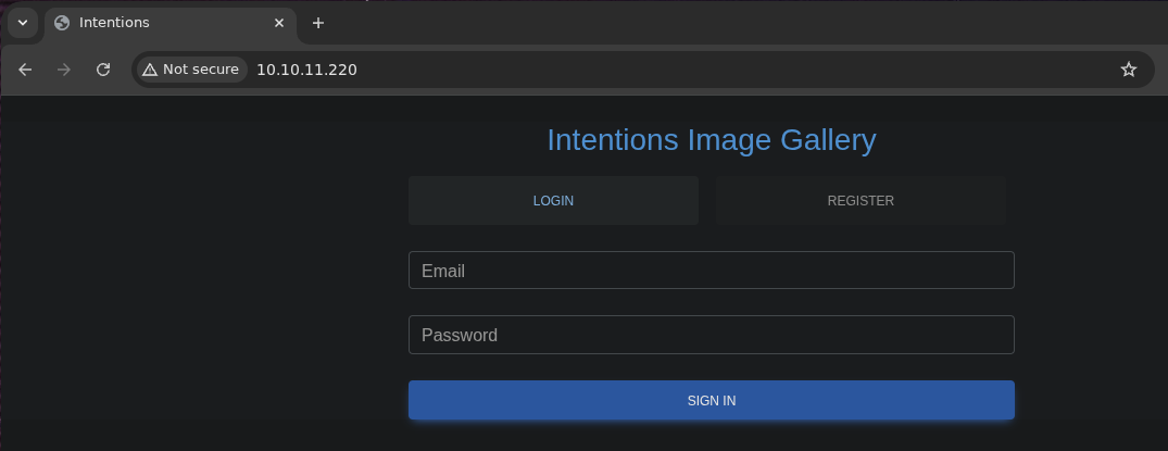 Logging into the gallery platform with the newly registered account