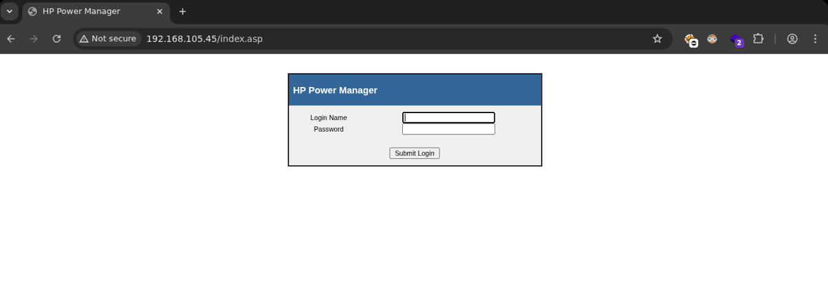 interfaz login HP Power Manager